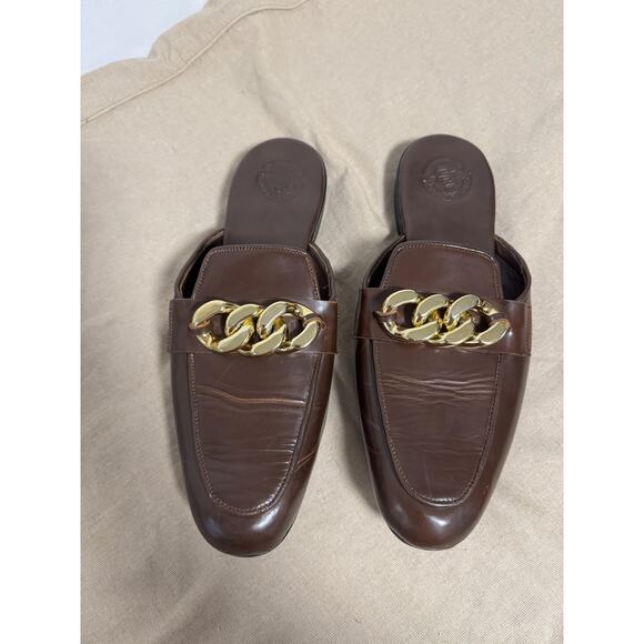 Blueblood Shoes Mens Size 10 Brown Gold Chain Mule Loafers Slip On Leather main image 9